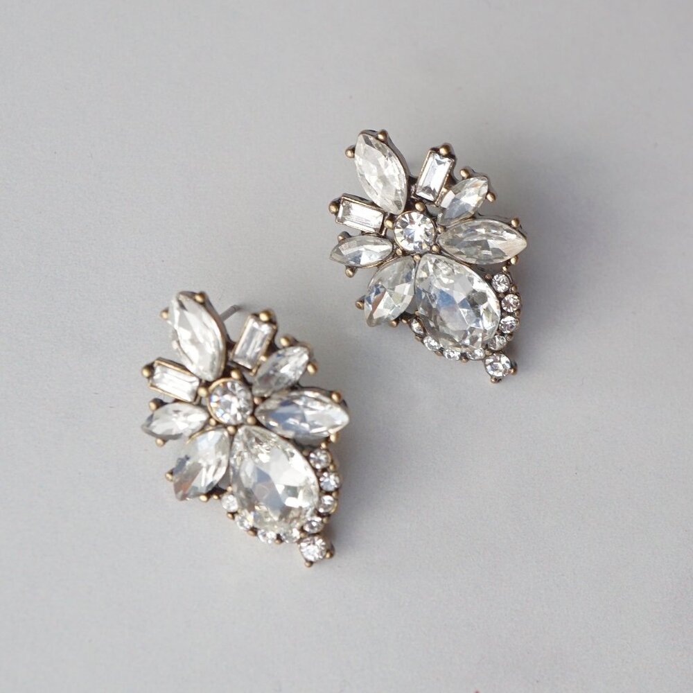 Olive & Piper Rhinestone Cluster Earrings, Antique Gold Tone, Post Back